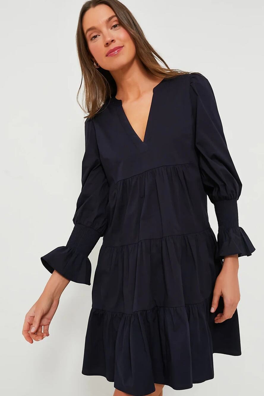Tuckernuck Pomander Place Kenzo Dress Navy Tiered Knee Length Sz XXL Lightweight